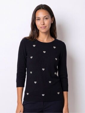 ELLE Black Knit Sweater with Silver
Rhinestone Hearts - Size [S]. EUC